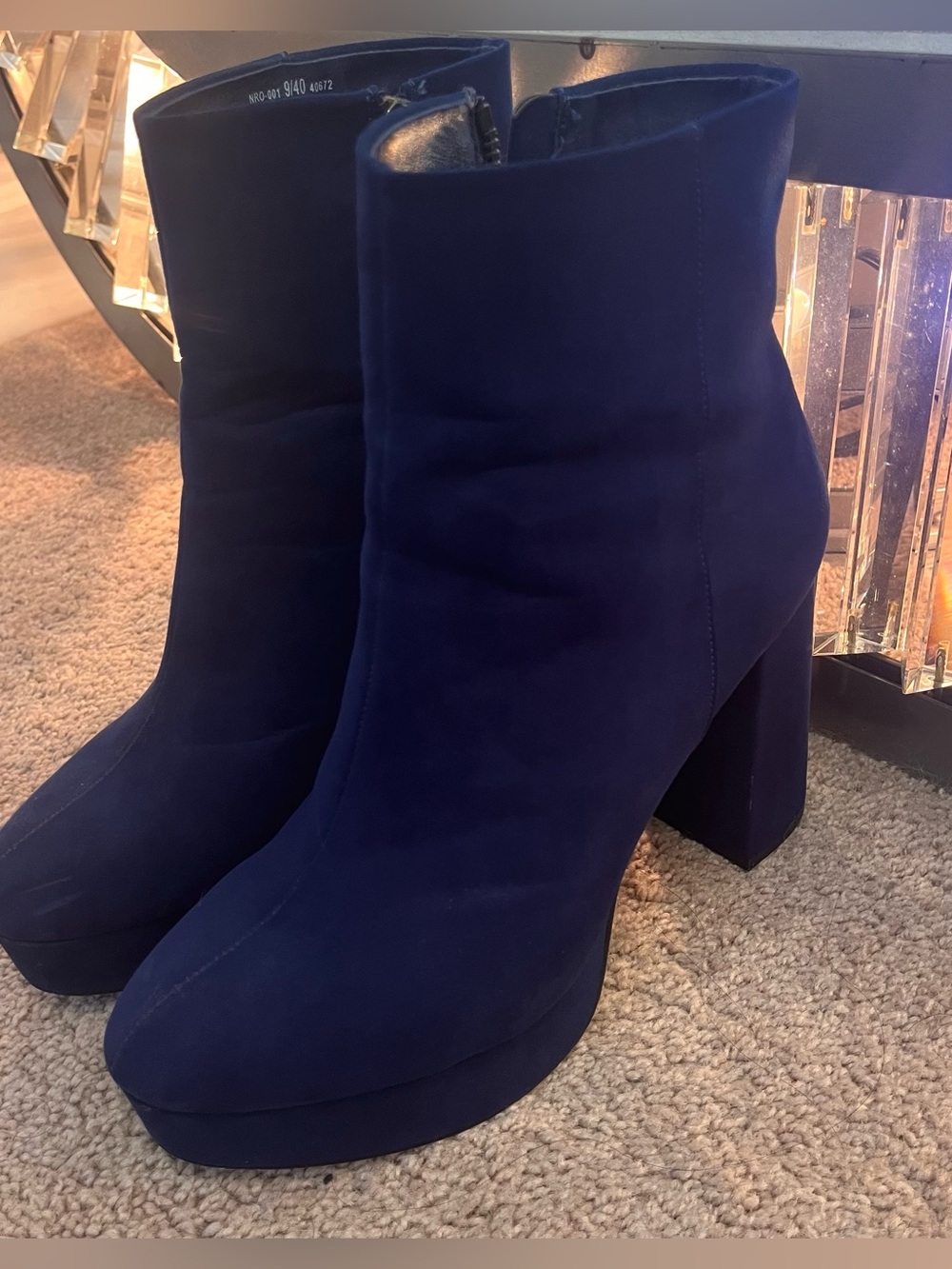 Blue  Platform Block Heel Ankle Boots